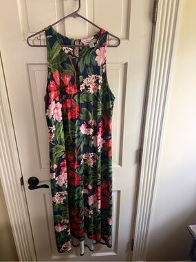 Tommy Bahama Navy Floral Maxi Dress with Pink & Red Blooms